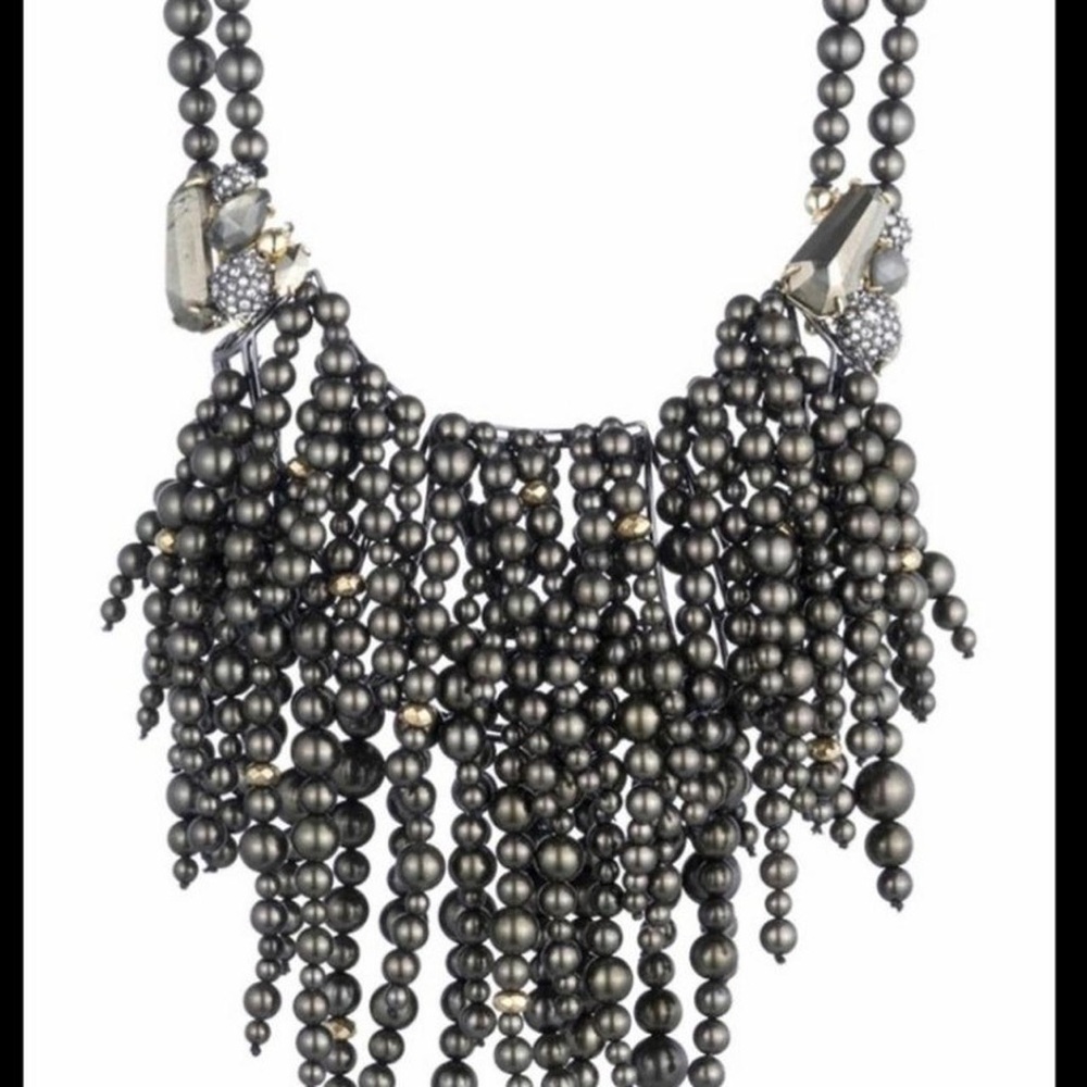 Alexis Bittar Gunmetal Matte Beaded Fringe Necklace